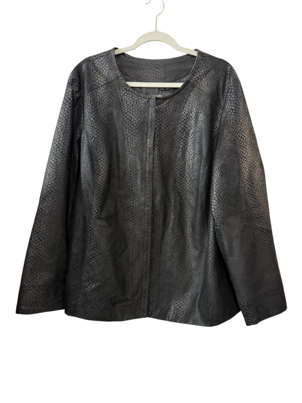 Alfani Black Croc Embossed Leather Zip Jacket Plus Size 3X
